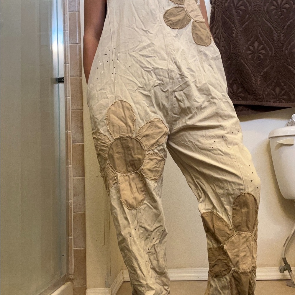 Beige Floral Patchwork Jumpsuit